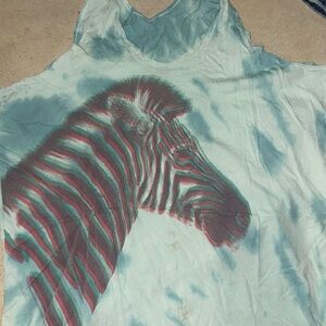 Zebra Print Sleeveless Thin Top - Blue & Red Large Image in Oversized Tank in M